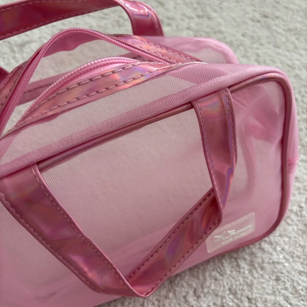 Beauty Cosmetic Travel Bag Set - Pink Transparent & Red